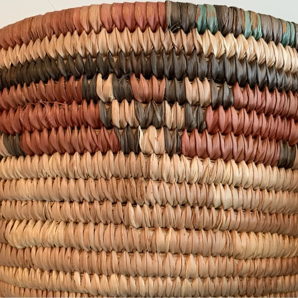 Vintage African Hausa Coiled Woven Grass Basket Bowl 11.5”